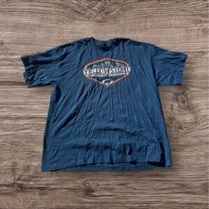 VINTAGE YELLOWSTONE PARK PRAIRIE MOUNTAIN SHIRT ADULT XXL USA MADE BLUE